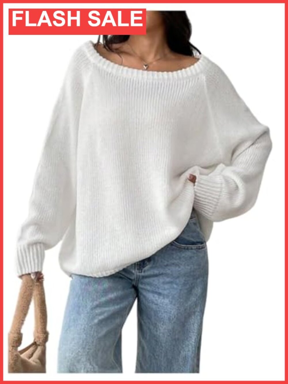 Off Shoulder Oversized Knit Pullover Sweater Loose Fit Long Sleeve Casual